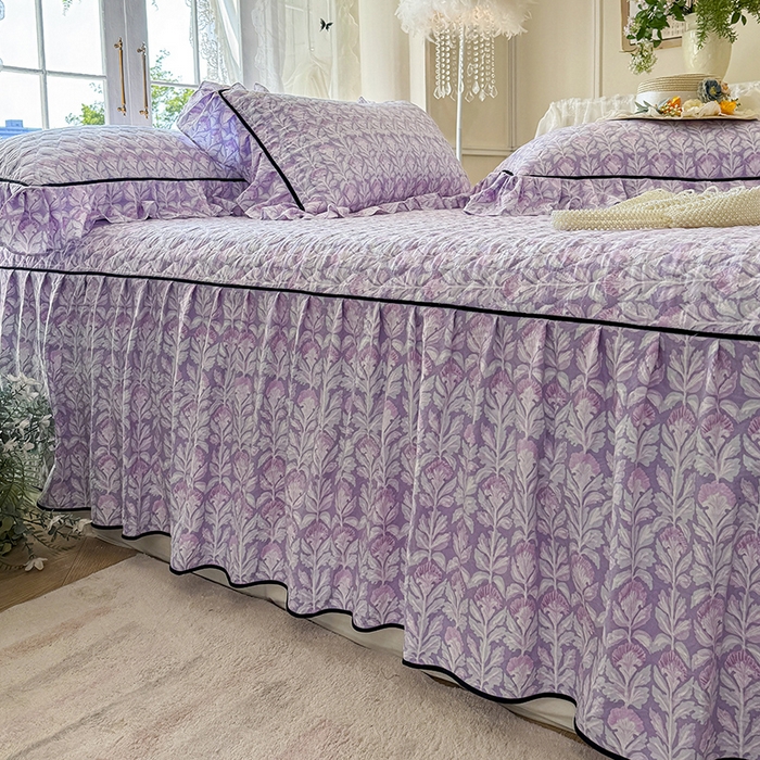 91家纺网 家纺一手货源 找家纺 宜凡家纺 2025新款A类水洗珍珠棉夹棉床裙三件套 芙汐