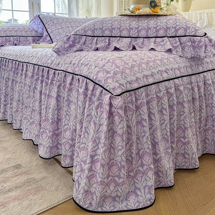 91家纺网 家纺一手货源 找家纺 宜凡家纺 2025新款A类水洗珍珠棉夹棉床裙三件套 芙汐