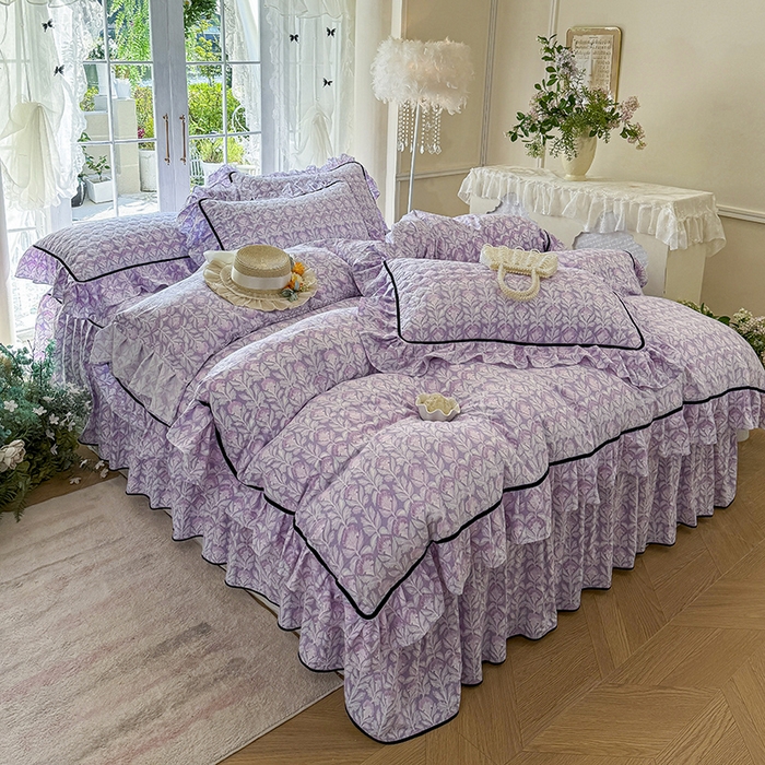 91家纺网 家纺一手货源 找家纺 宜凡家纺 2025新款A类水洗珍珠棉夹棉床裙三件套 芙汐