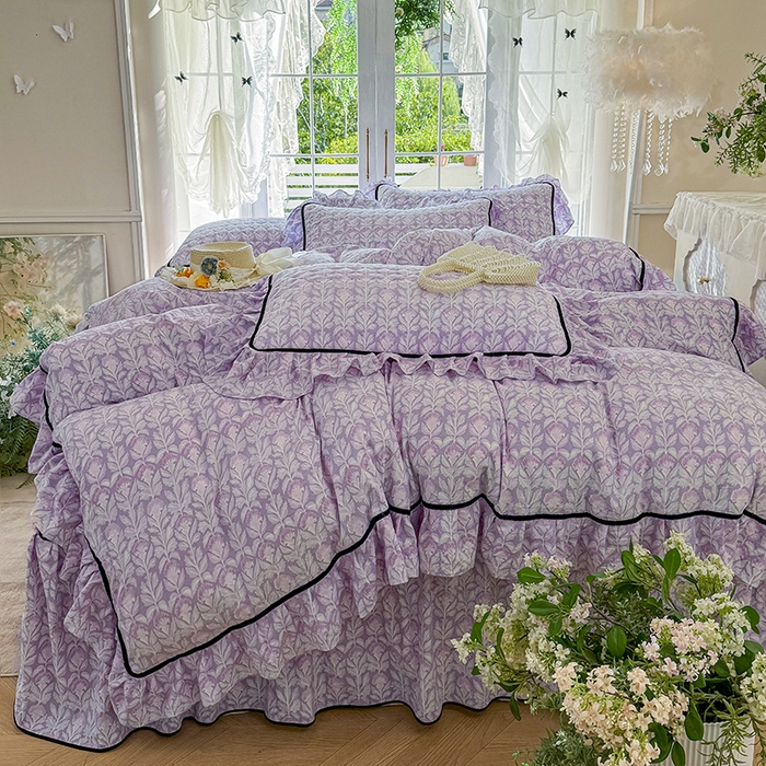 91家纺网 家纺一手货源 找家纺 宜凡家纺 2025新款A类水洗珍珠棉夹棉床裙三件套 芙汐