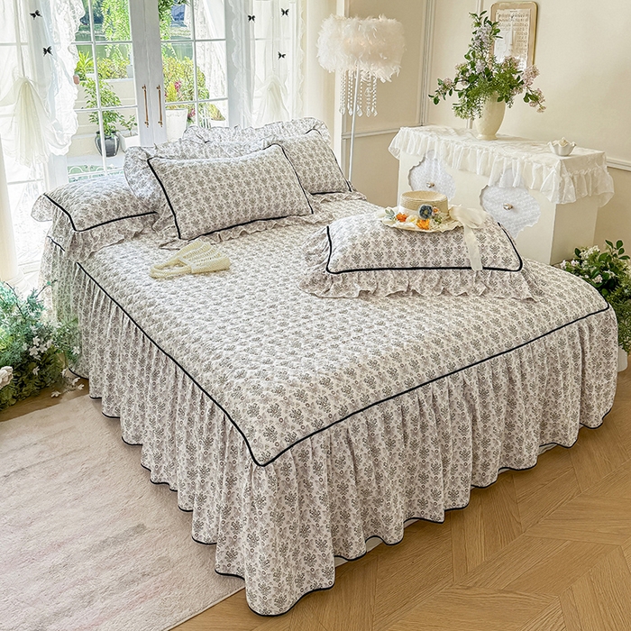 91家纺网 家纺一手货源 找家纺 宜凡家纺 2025新款A类水洗珍珠棉夹棉床裙三件套 卡诺