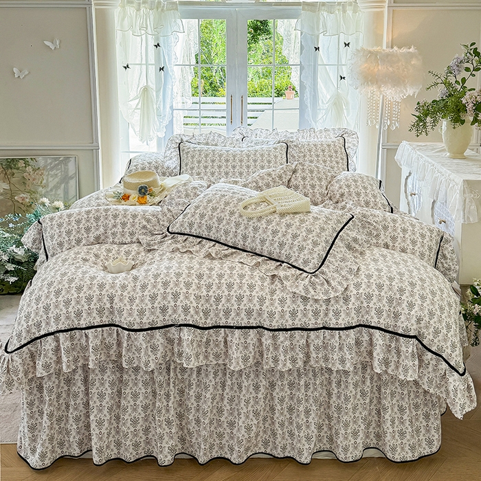 91家纺网 家纺一手货源 找家纺 宜凡家纺 2025新款A类水洗珍珠棉夹棉床裙三件套 卡诺