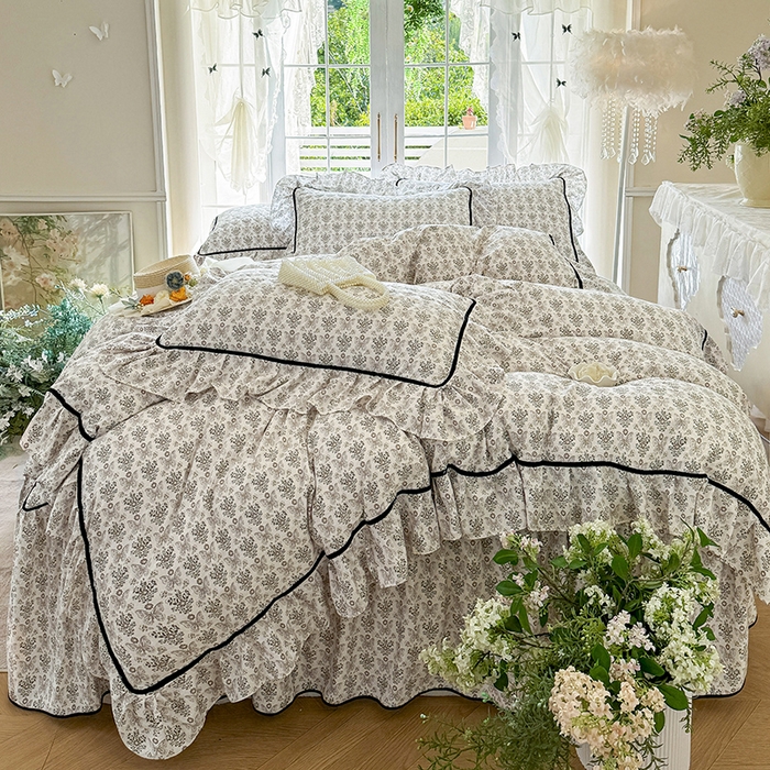 91家纺网 家纺一手货源 找家纺 宜凡家纺 2025新款A类水洗珍珠棉夹棉床裙三件套 卡诺