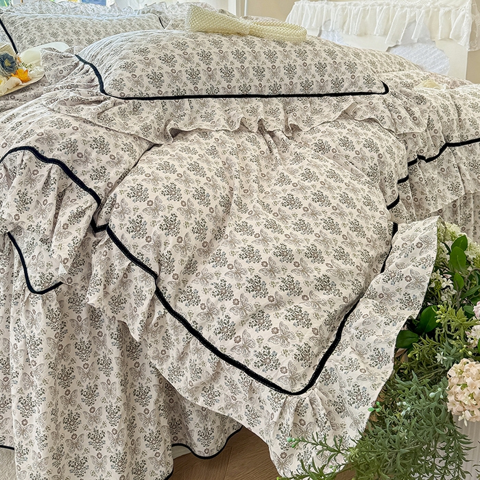 91家纺网 家纺一手货源 找家纺 宜凡家纺 2025新款A类水洗珍珠棉夹棉床裙三件套 卡诺