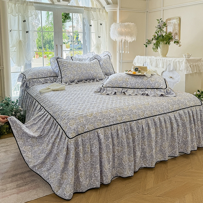 宜凡家纺 2025新款A类水洗珍珠棉夹棉床裙三件套 清野