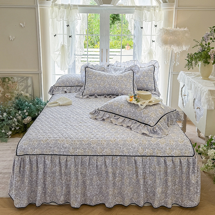 91家纺网 家纺一手货源 找家纺 宜凡家纺 2025新款A类水洗珍珠棉夹棉床裙三件套 清野