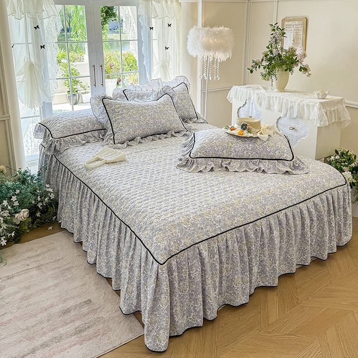 91家纺网 家纺一手货源 找家纺 宜凡家纺 2025新款A类水洗珍珠棉夹棉床裙三件套 清野