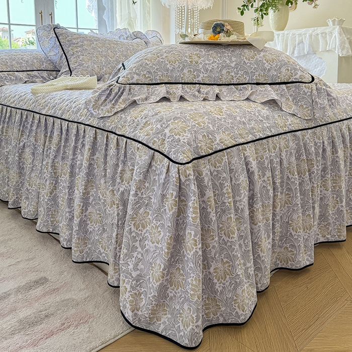 91家纺网 家纺一手货源 找家纺 宜凡家纺 2025新款A类水洗珍珠棉夹棉床裙三件套 清野