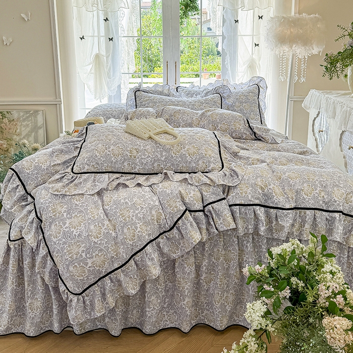 91家纺网 家纺一手货源 找家纺 宜凡家纺 2025新款A类水洗珍珠棉夹棉床裙三件套 清野