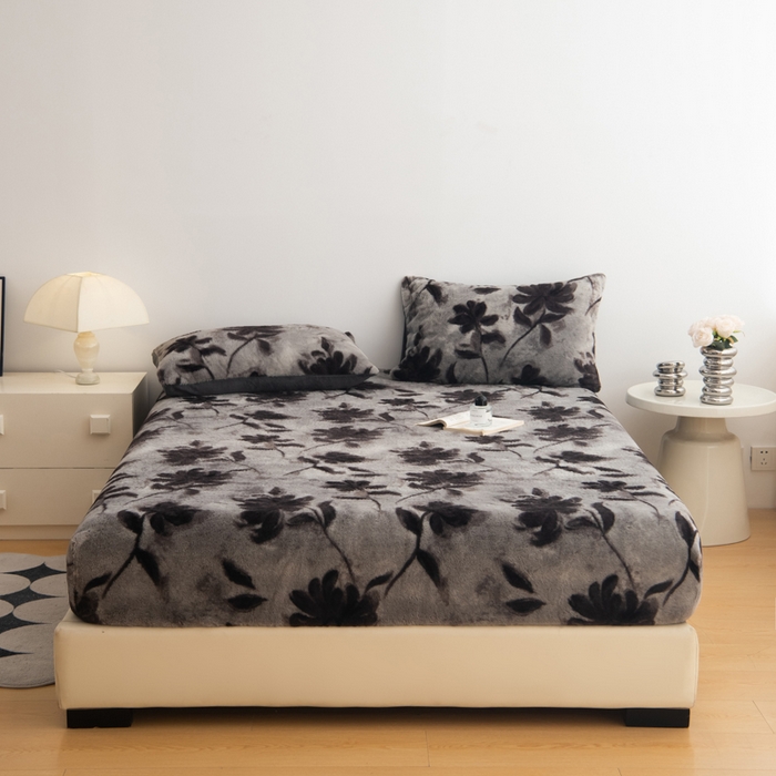 91家纺网 家纺一手货源 找家纺 九花鹿 2025新款A类加厚兔毛绒单床笠床褥子床护垫 春日序曲