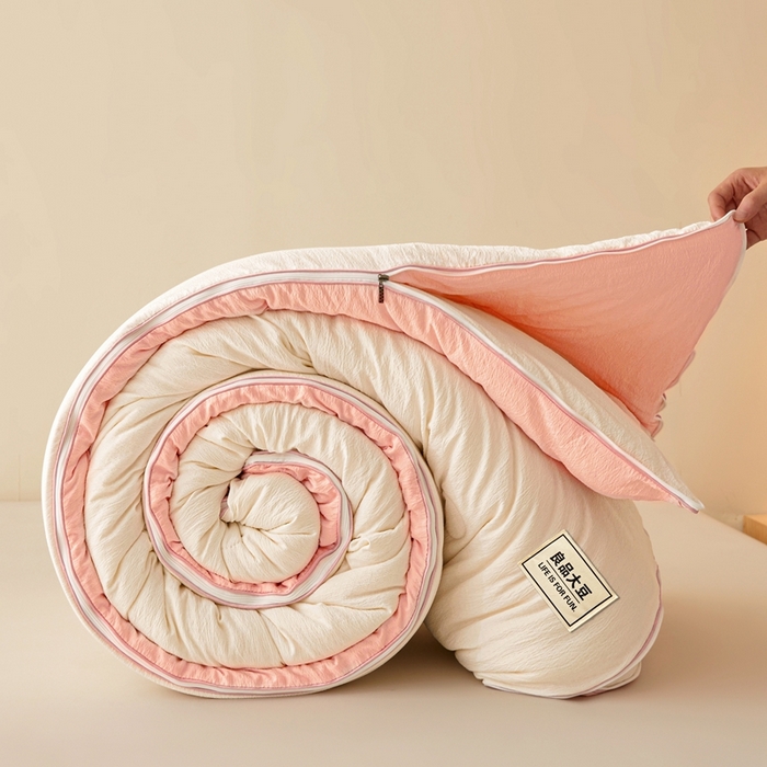 91家纺网 家纺一手货源 找家纺 鸣创 2025新款木棉良品大豆被子母被冬被被子被芯 白拼粉