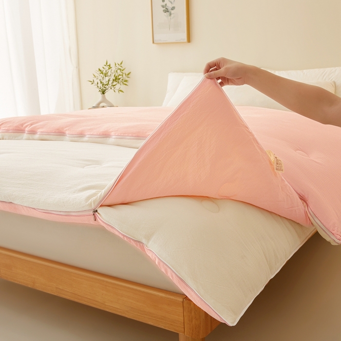 91家纺网 家纺一手货源 找家纺 鸣创 2025新款木棉良品大豆被子母被冬被被子被芯 白拼粉