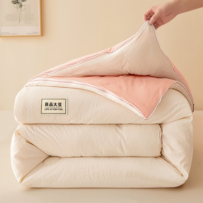 91家纺网 家纺一手货源 找家纺 鸣创 2025新款木棉良品大豆被子母被冬被被子被芯 白拼粉,白拼粉