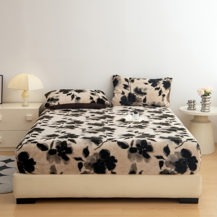 91家纺网 家纺一手货源 找家纺 九花鹿 2025新款A类加厚兔毛绒单床笠床褥子床护垫 水墨花