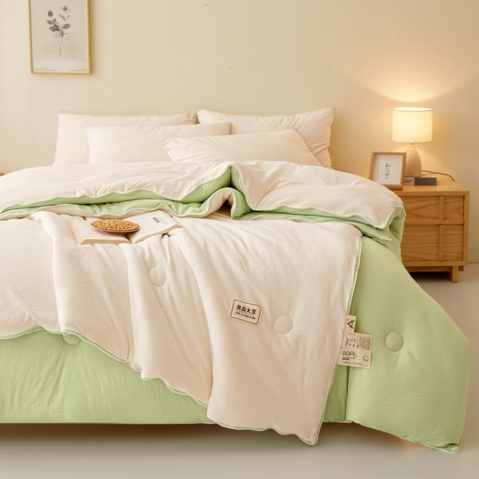 91家纺网 家纺一手货源 找家纺 鸣创 2025新款木棉良品大豆被子母被冬被被子被芯 白拼绿