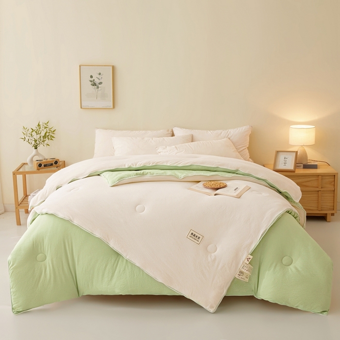 91家纺网 家纺一手货源 找家纺 鸣创 2025新款木棉良品大豆被子母被冬被被子被芯 白拼绿