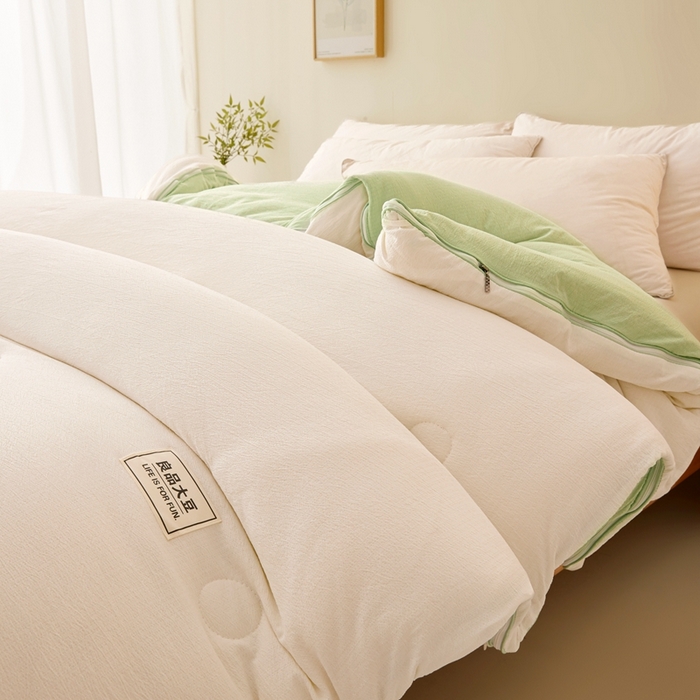 91家纺网 家纺一手货源 找家纺 鸣创 2025新款木棉良品大豆被子母被冬被被子被芯 白拼绿