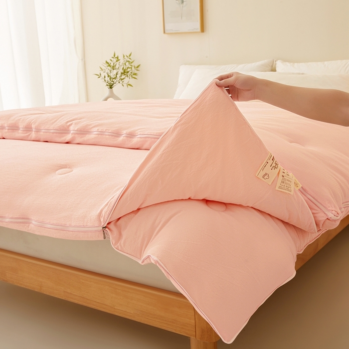 91家纺网 家纺一手货源 找家纺 鸣创 2025新款木棉良品大豆被子母被冬被被子被芯 粉色