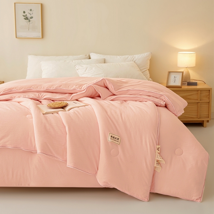 91家纺网 家纺一手货源 找家纺 鸣创 2025新款木棉良品大豆被子母被冬被被子被芯 粉色