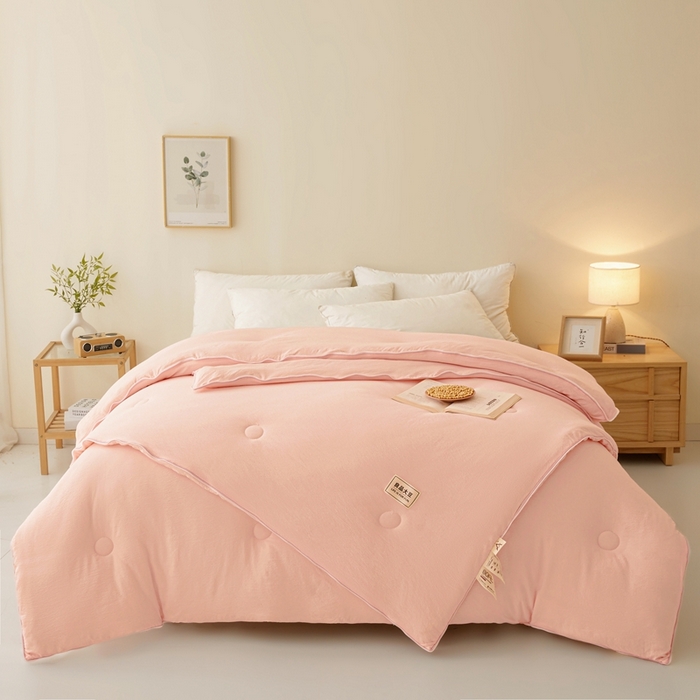 91家纺网 家纺一手货源 找家纺 鸣创 2025新款木棉良品大豆被子母被冬被被子被芯 粉色