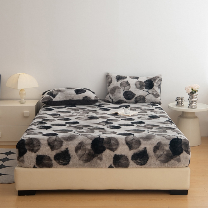 91家纺网 家纺一手货源 找家纺 九花鹿 2025新款A类加厚兔毛绒单床笠床褥子床护垫 叶语