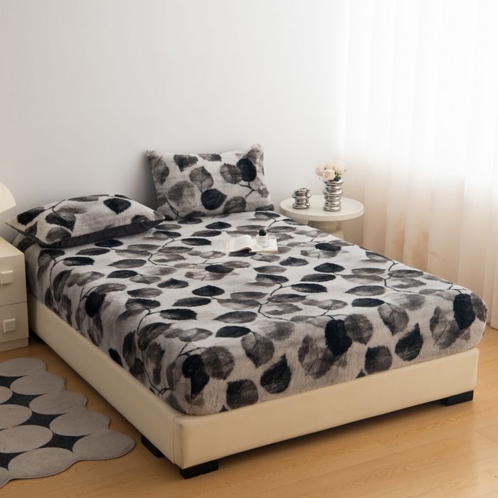 91家纺网 家纺一手货源 找家纺 九花鹿 2025新款A类加厚兔毛绒单床笠床褥子床护垫 叶语