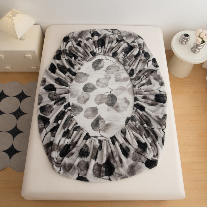 91家纺网 家纺一手货源 找家纺 九花鹿 2025新款A类加厚兔毛绒单床笠床褥子床护垫 叶语