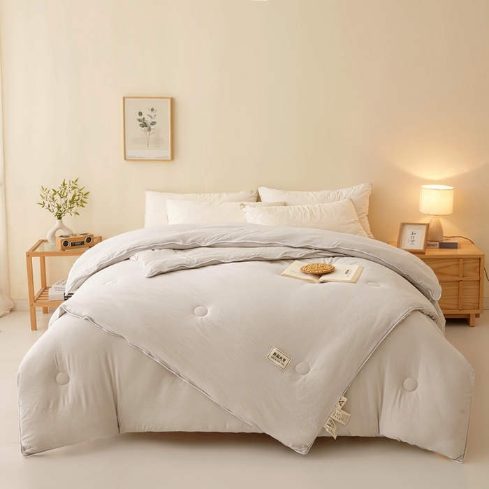 91家纺网 家纺一手货源 找家纺 鸣创 2025新款木棉良品大豆被子母被冬被被子被芯 灰色