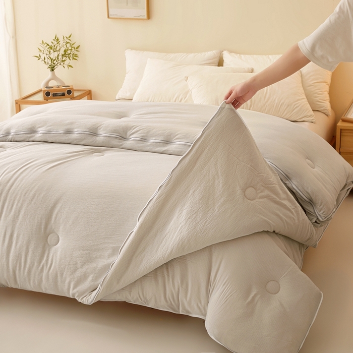 91家纺网 家纺一手货源 找家纺 鸣创 2025新款木棉良品大豆被子母被冬被被子被芯 灰色