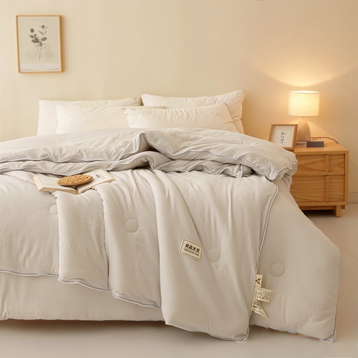 91家纺网 家纺一手货源 找家纺 鸣创 2025新款木棉良品大豆被子母被冬被被子被芯 灰色