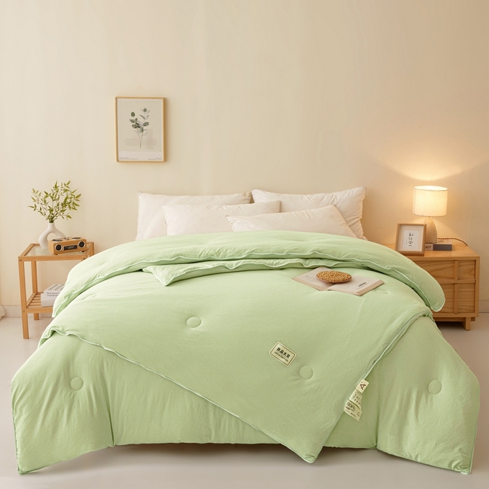 91家纺网 家纺一手货源 找家纺 鸣创 2025新款木棉良品大豆被子母被冬被被子被芯 绿色