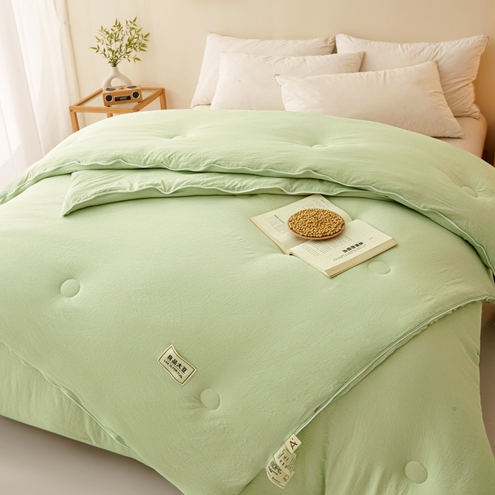 91家纺网 家纺一手货源 找家纺 鸣创 2025新款木棉良品大豆被子母被冬被被子被芯 绿色