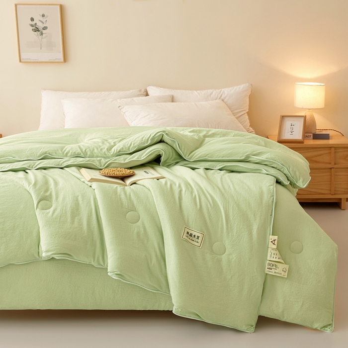 91家纺网 家纺一手货源 找家纺 鸣创 2025新款木棉良品大豆被子母被冬被被子被芯 绿色