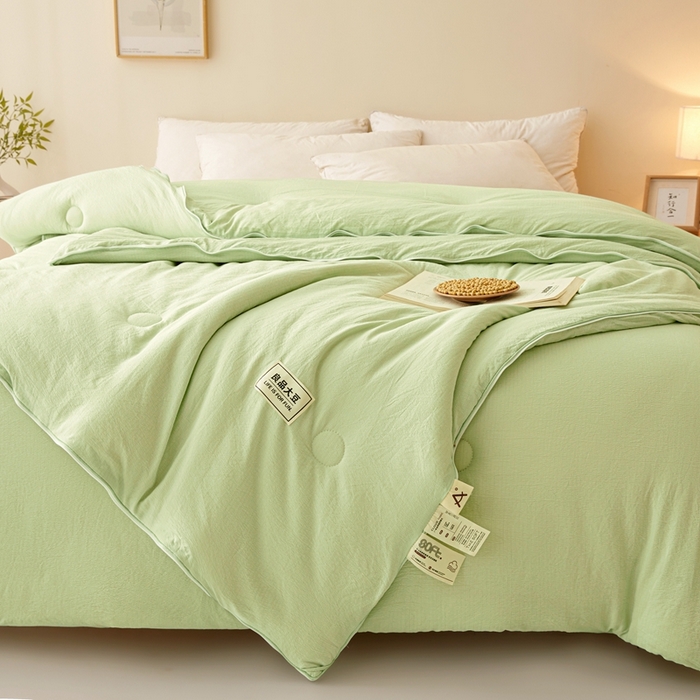 91家纺网 家纺一手货源 找家纺 鸣创 2025新款木棉良品大豆被子母被冬被被子被芯 绿色
