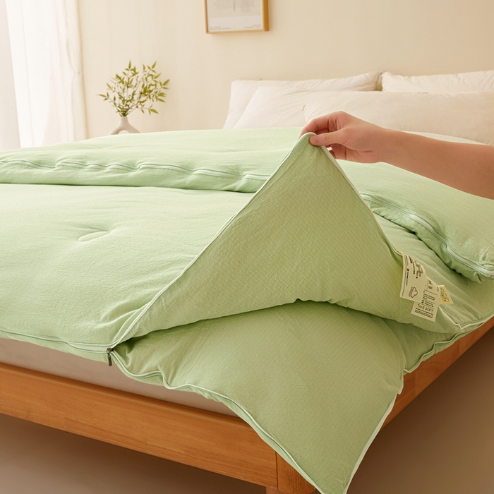 91家纺网 家纺一手货源 找家纺 鸣创 2025新款木棉良品大豆被子母被冬被被子被芯 绿色