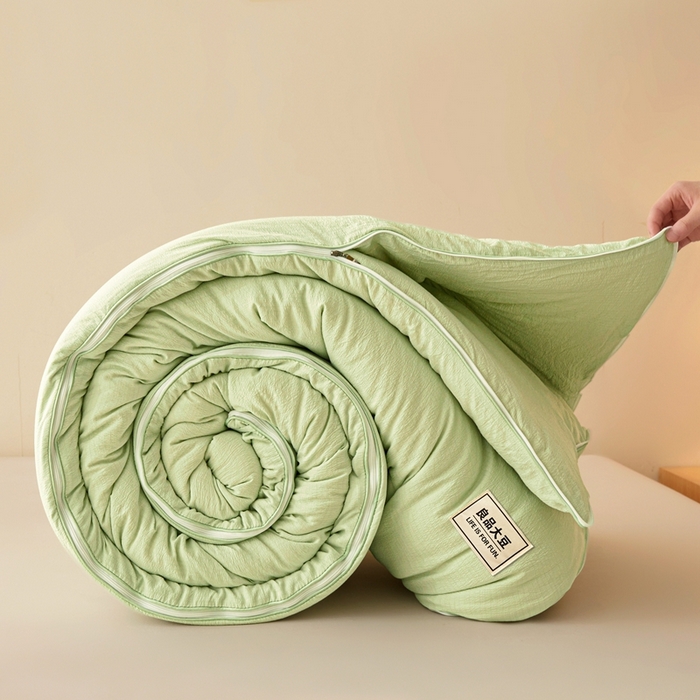 91家纺网 家纺一手货源 找家纺 鸣创 2025新款木棉良品大豆被子母被冬被被子被芯 绿色