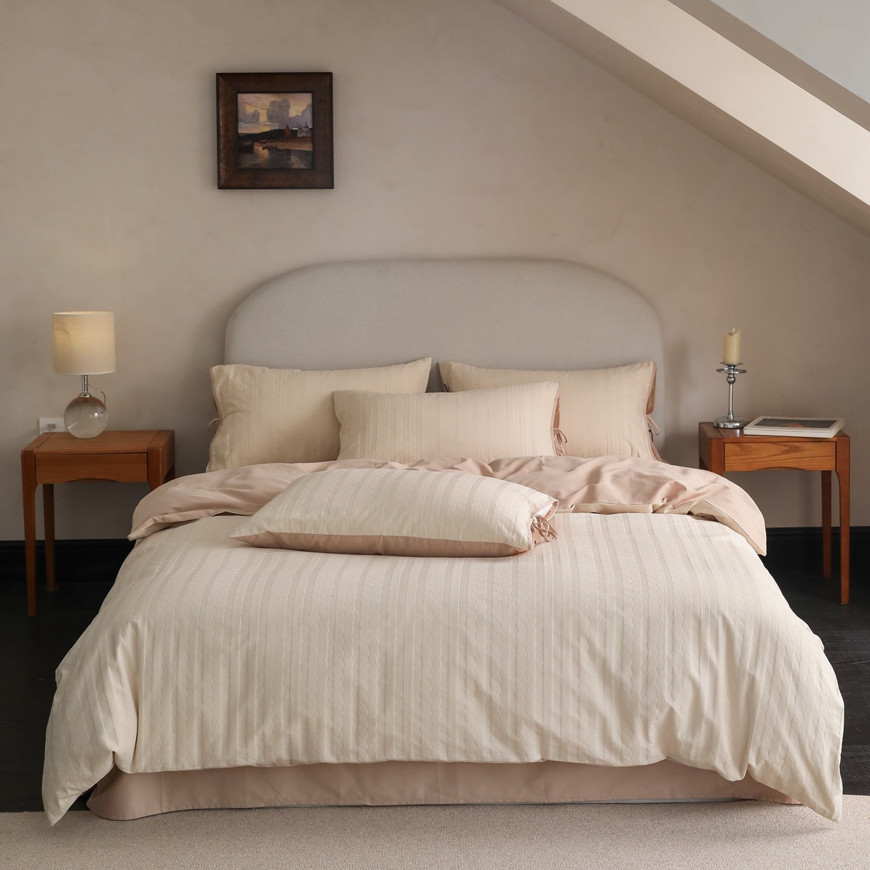 91家纺网 家纺一手货源 找家纺 玉宇阁家居 2025秋冬新品60s色织全棉纯棉磨毛大提花四件套-绑带款-第二组图 绑带款-淡琉璃