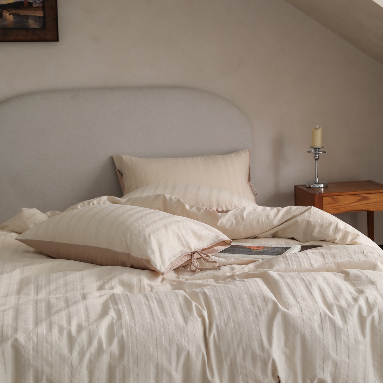 91家纺网 家纺一手货源 找家纺 玉宇阁家居 2025秋冬新品60s色织全棉纯棉磨毛大提花四件套-绑带款-第二组图 绑带款-淡琉璃