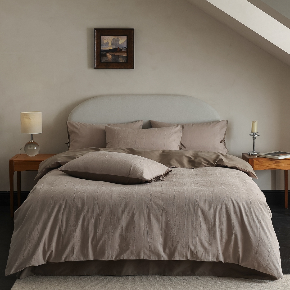 91家纺网 家纺一手货源 找家纺 玉宇阁家居 2025秋冬新品60s色织全棉纯棉磨毛大提花四件套-绑带款-第二组图 绑带款-缎灰流光