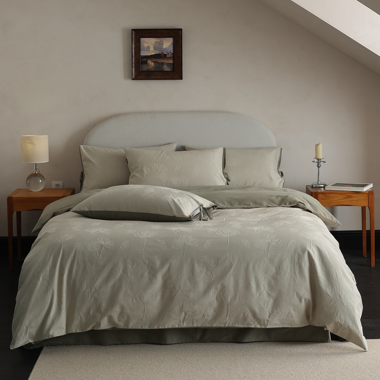 91家纺网 家纺一手货源 找家纺 玉宇阁家居 2025秋冬新品60s色织全棉纯棉磨毛大提花四件套-绑带款-第二组图 绑带款-芊芊绿雪