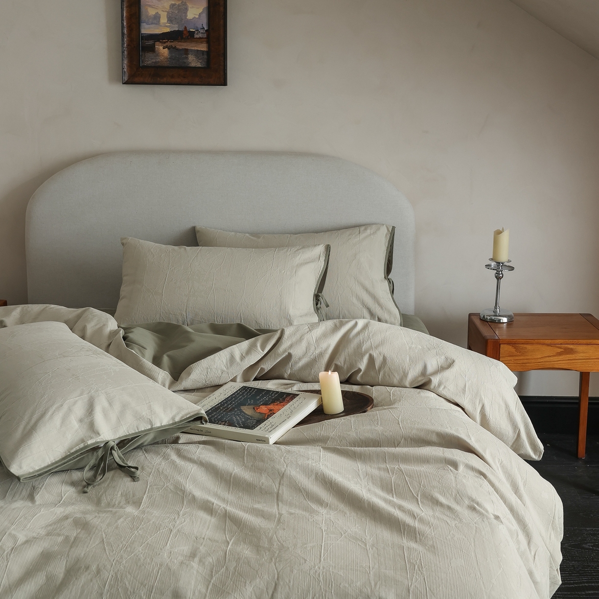 91家纺网 家纺一手货源 找家纺 玉宇阁家居 2025秋冬新品60s色织全棉纯棉磨毛大提花四件套-绑带款-第二组图 绑带款-青白玉