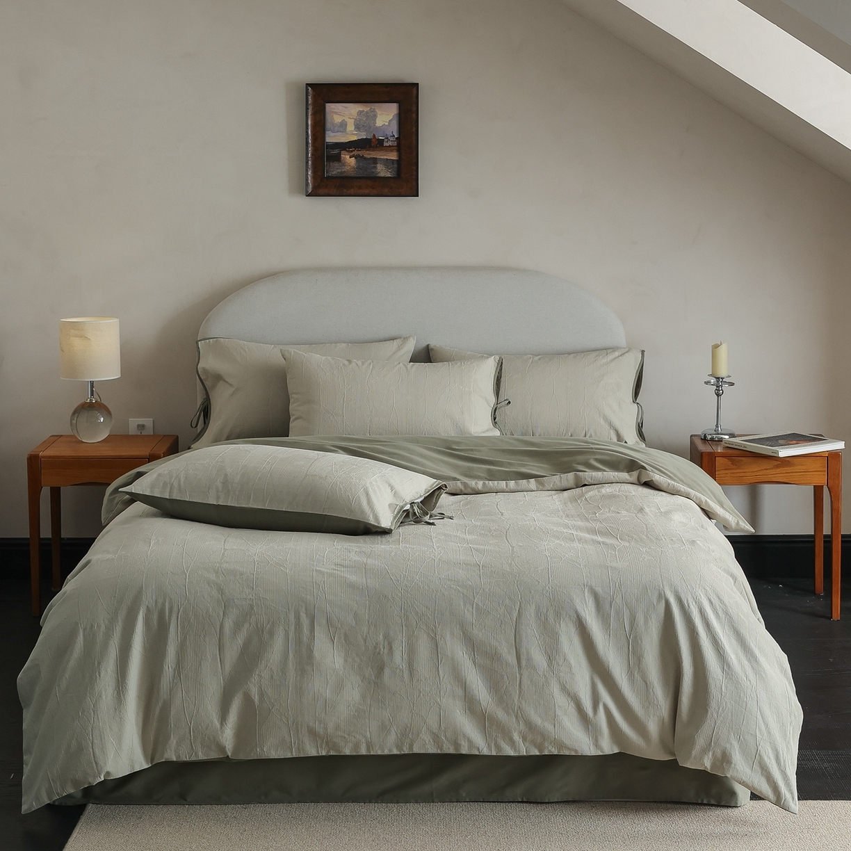 91家纺网 家纺一手货源 找家纺 玉宇阁家居 2025秋冬新品60s色织全棉纯棉磨毛大提花四件套-绑带款-第二组图 绑带款-青白玉