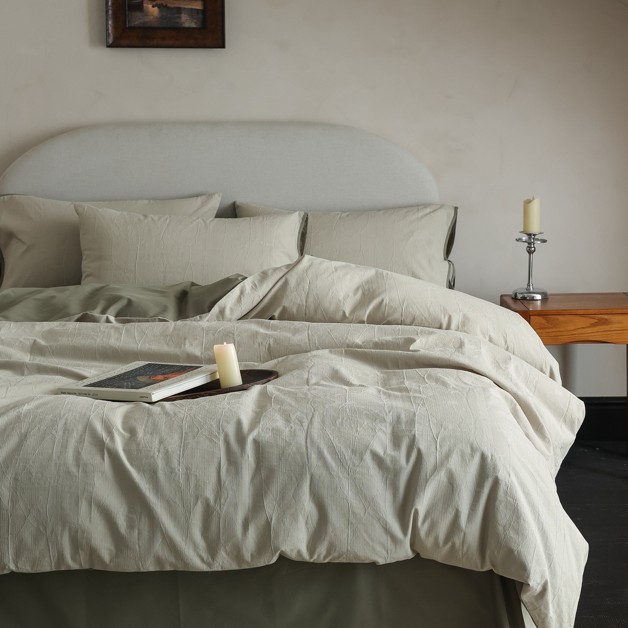 91家纺网 家纺一手货源 找家纺 玉宇阁家居 2025秋冬新品60s色织全棉纯棉磨毛大提花四件套-绑带款-第二组图 绑带款-青白玉