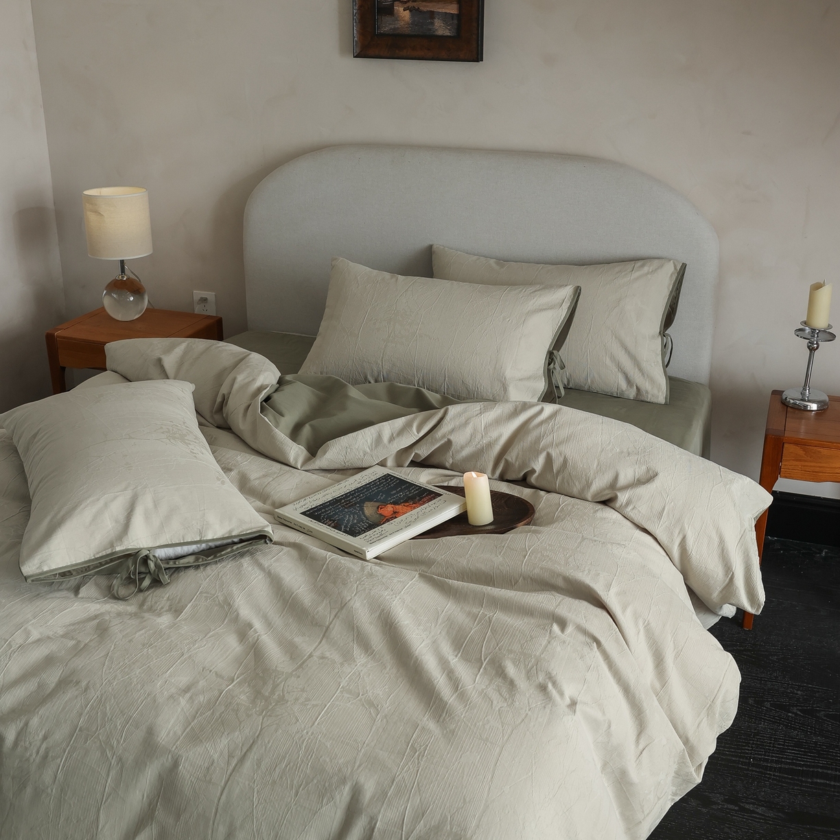 91家纺网 家纺一手货源 找家纺 玉宇阁家居 2025秋冬新品60s色织全棉纯棉磨毛大提花四件套-绑带款-第二组图 绑带款-青白玉