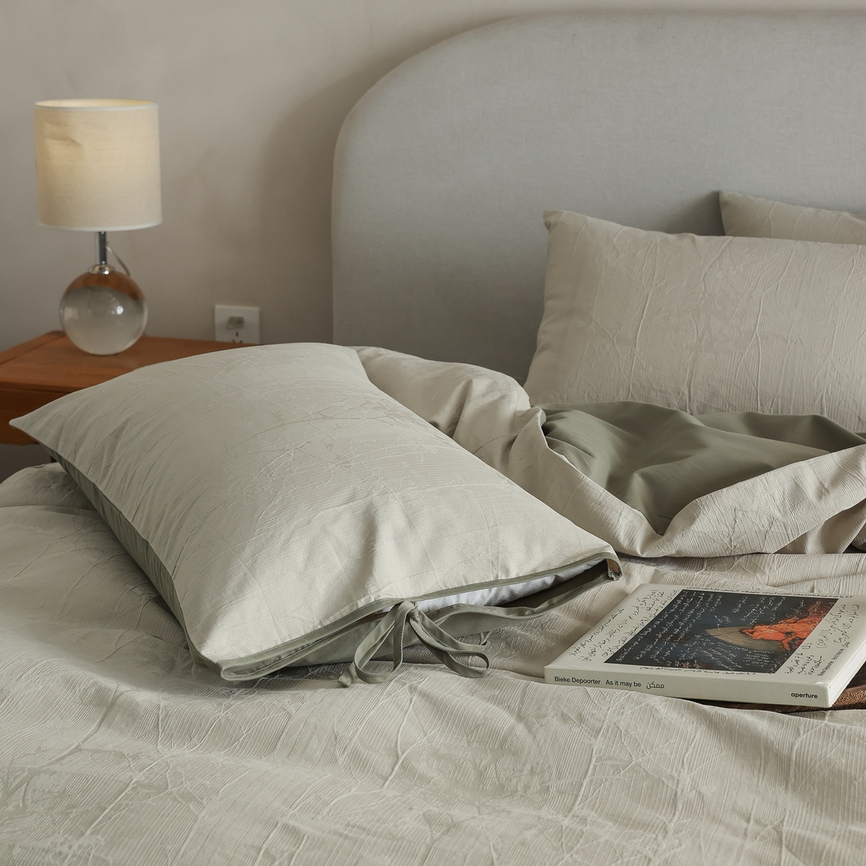 91家纺网 家纺一手货源 找家纺 玉宇阁家居 2025秋冬新品60s色织全棉纯棉磨毛大提花四件套-绑带款-第二组图 绑带款-青白玉