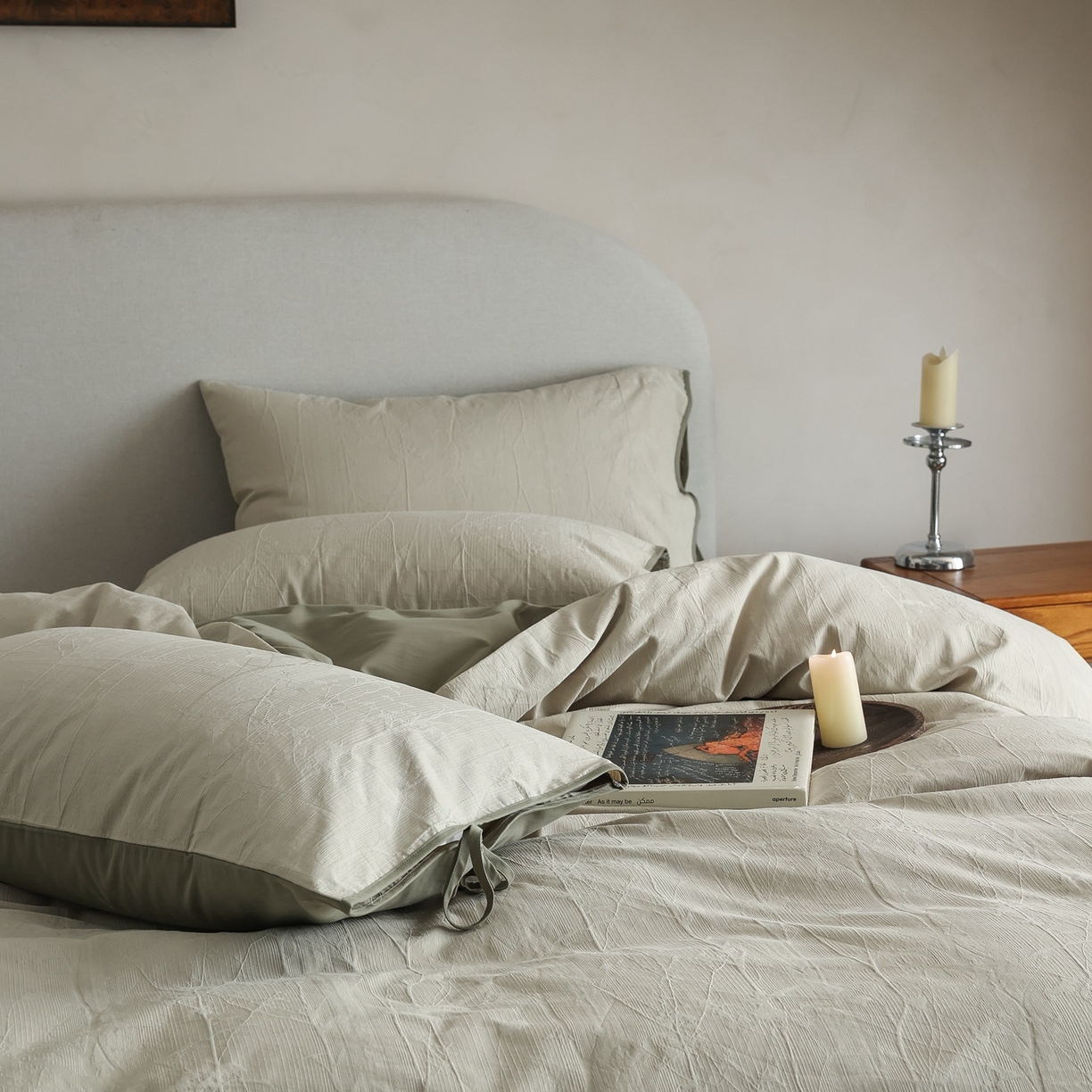 91家纺网 家纺一手货源 找家纺 玉宇阁家居 2025秋冬新品60s色织全棉纯棉磨毛大提花四件套-绑带款-第二组图 绑带款-青白玉