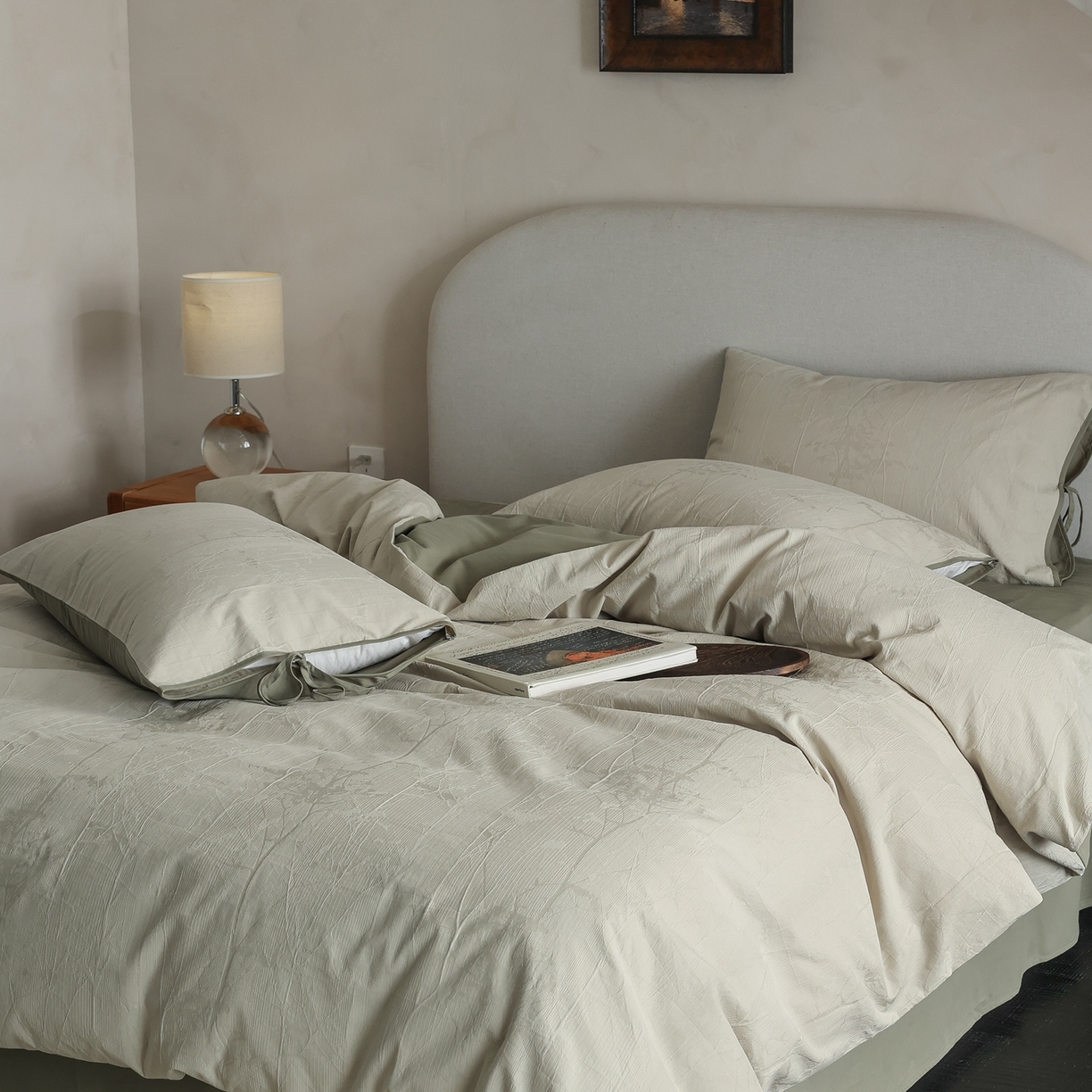 91家纺网 家纺一手货源 找家纺 玉宇阁家居 2025秋冬新品60s色织全棉纯棉磨毛大提花四件套-绑带款-第二组图 绑带款-青白玉