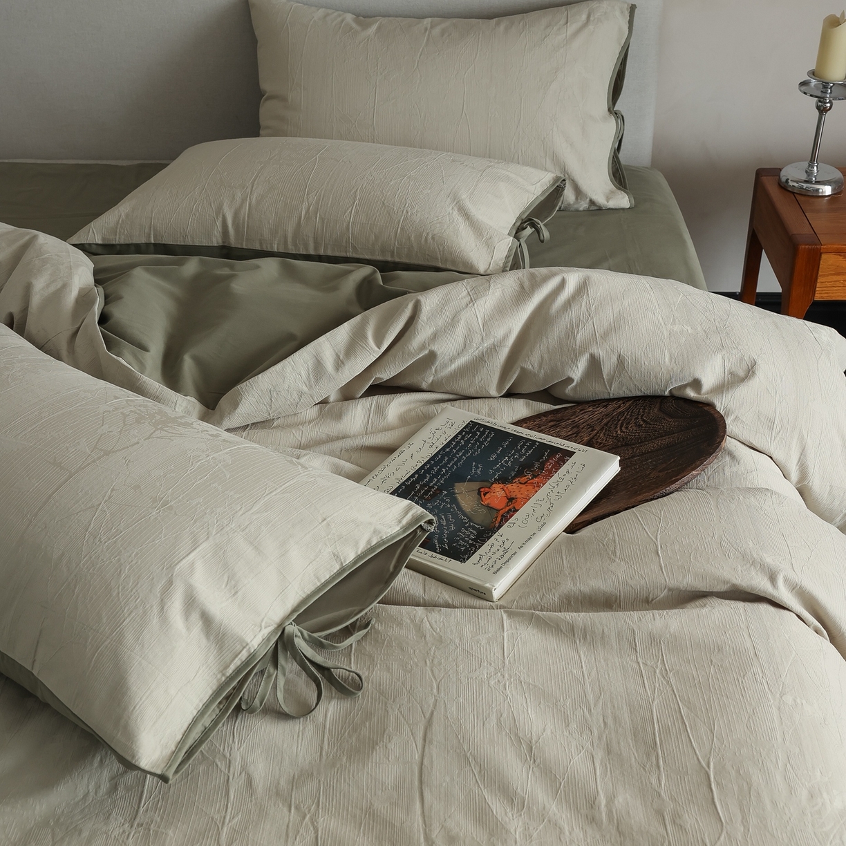 91家纺网 家纺一手货源 找家纺 玉宇阁家居 2025秋冬新品60s色织全棉纯棉磨毛大提花四件套-绑带款-第二组图 绑带款-青白玉