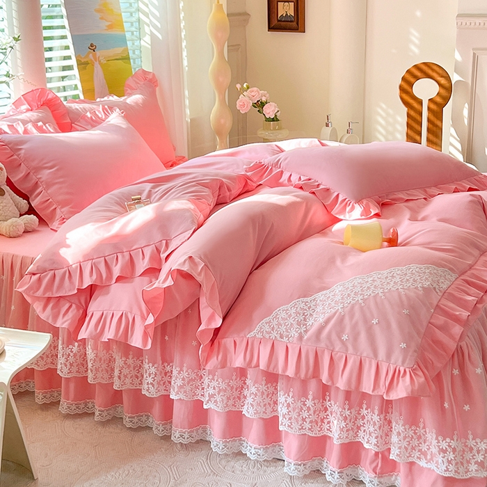 （总）后庭寝室 2025新款柔软亲肤花边蕾丝床裙四件套-花颜系列