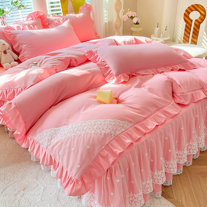 91家纺网 家纺一手货源 找家纺 （总）后庭寝室 2025新款柔软亲肤花边蕾丝床裙四件套-花颜系列